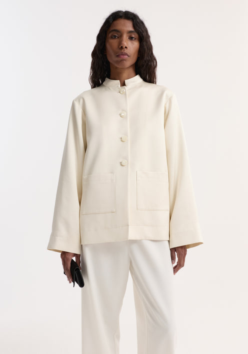 Pearl button satin jacket | cream