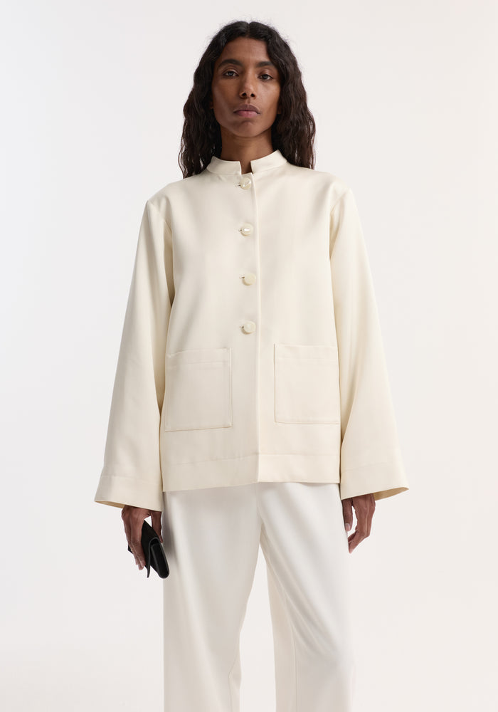Pearl button satin jacket | cream