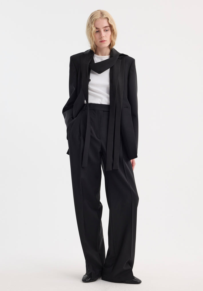 Deconstructed satin lapel suit jacket | black
