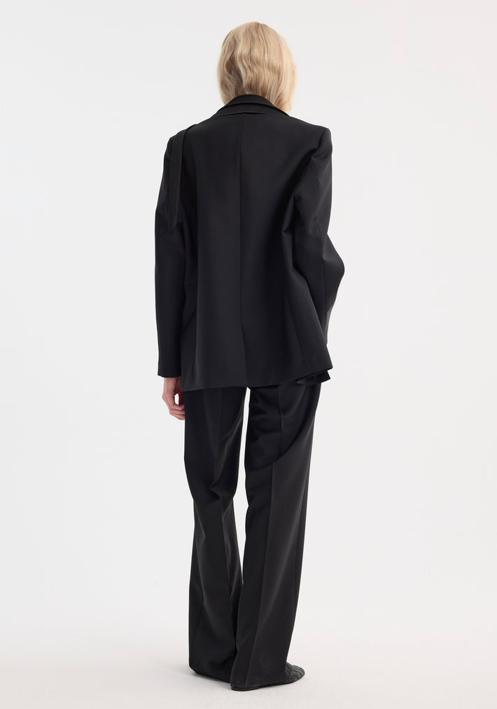 Deconstructed satin lapel suit jacket | black