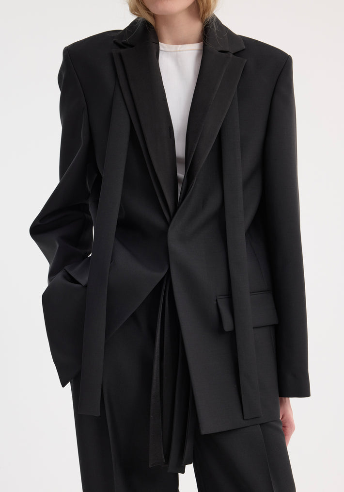 Deconstructed satin lapel suit jacket | black