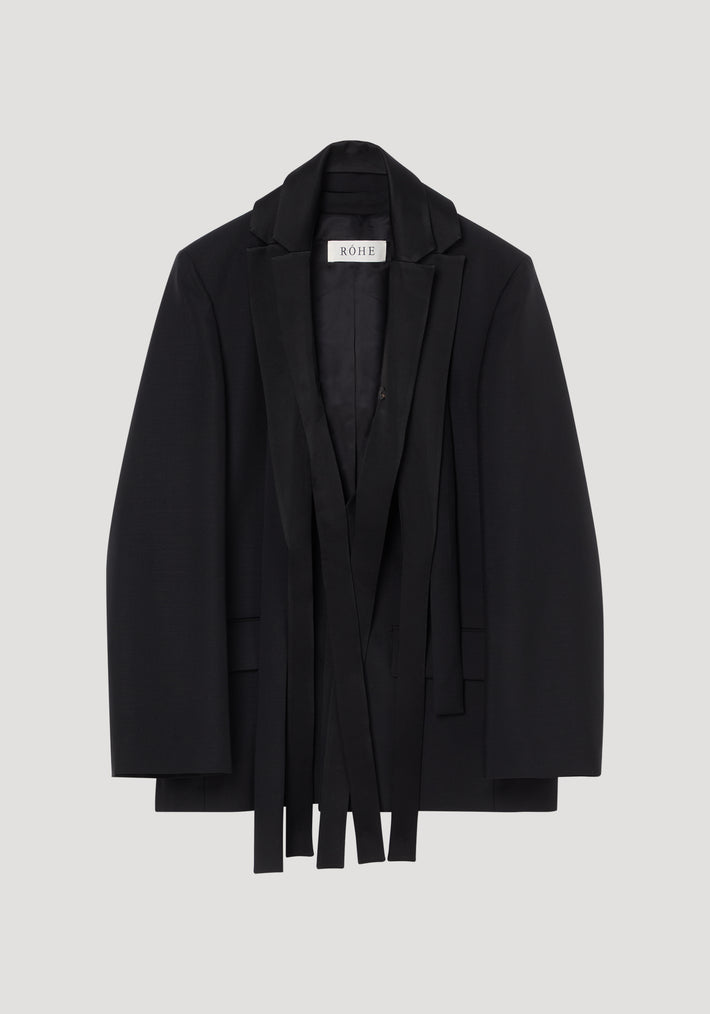 Deconstructed satin lapel suit jacket | black