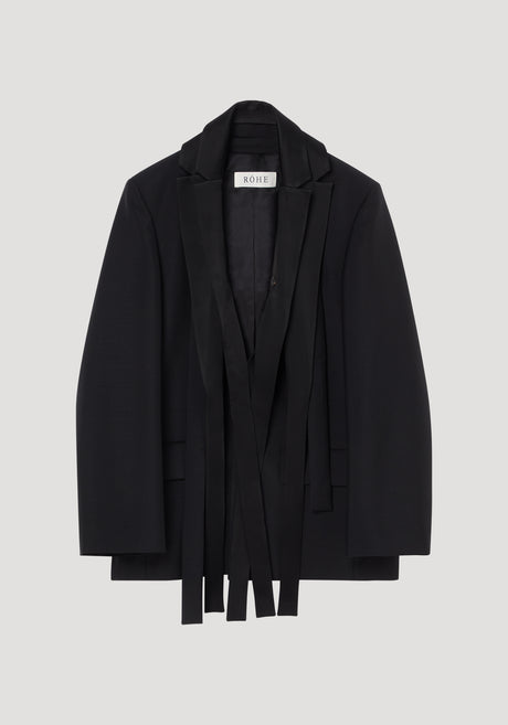 Deconstructed satin lapel suit jacket | black