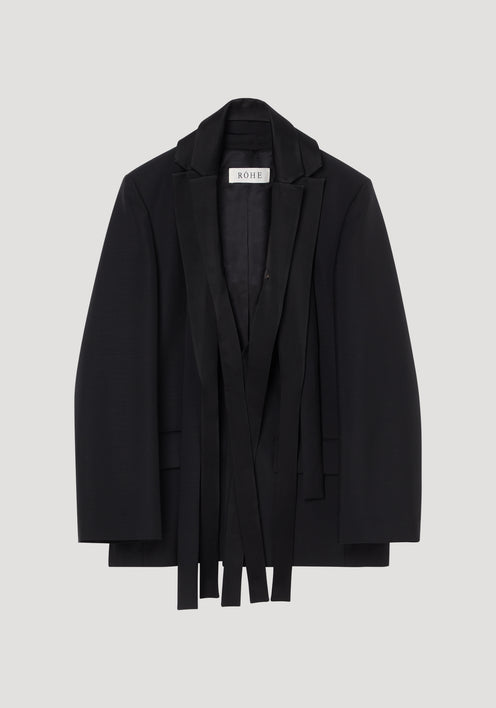 Deconstructed satin lapel suit jacket | black