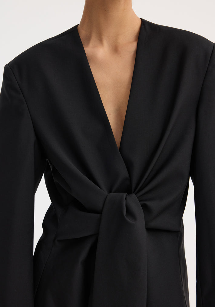Sleeve-cinched blazer-top | black