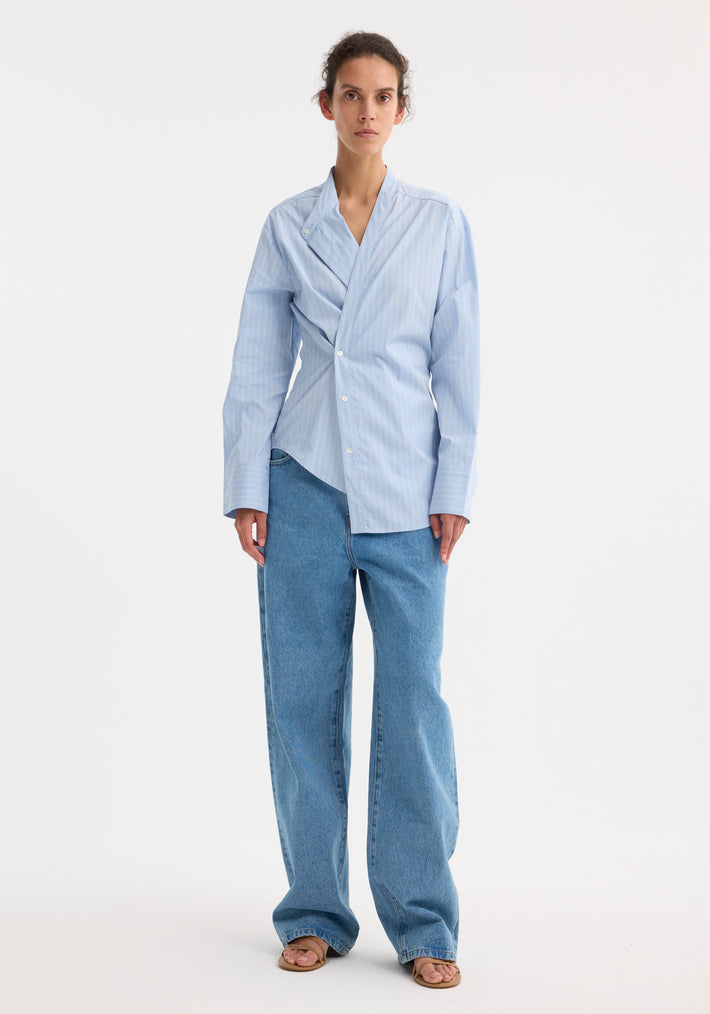 Overlap striped shirt | fine blue stripe