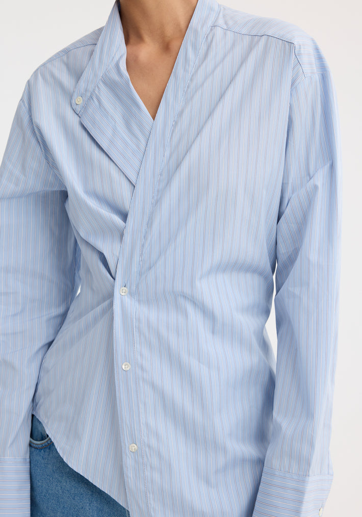 Overlap striped shirt | fine blue stripe