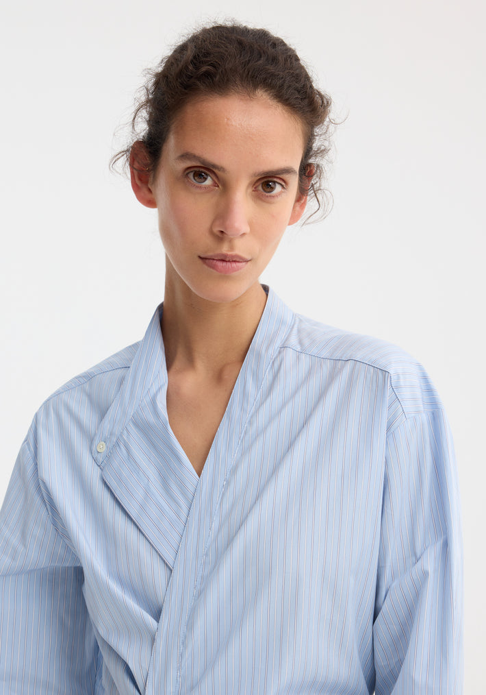 Overlap striped shirt | fine blue stripe
