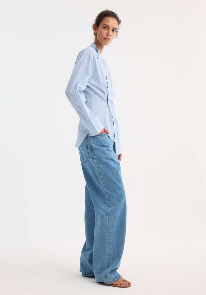 Overlap striped shirt | fine blue stripe