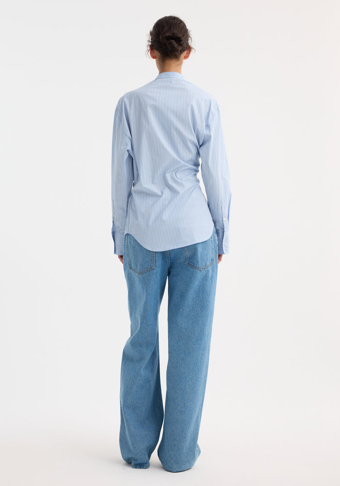 Overlap striped shirt | fine blue stripe
