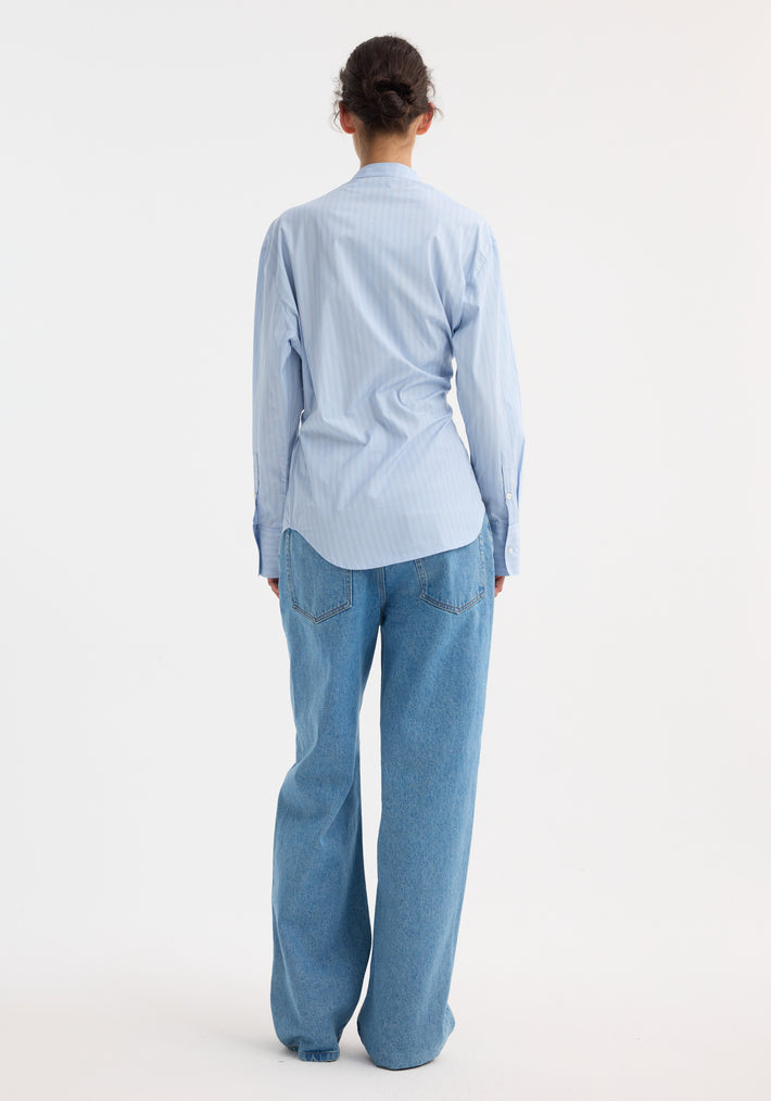 Overlap striped shirt | fine blue stripe