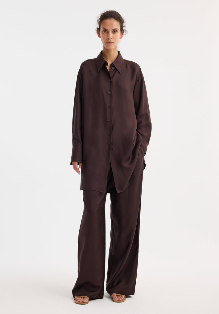 Signature elongated silk shirt | mahogany