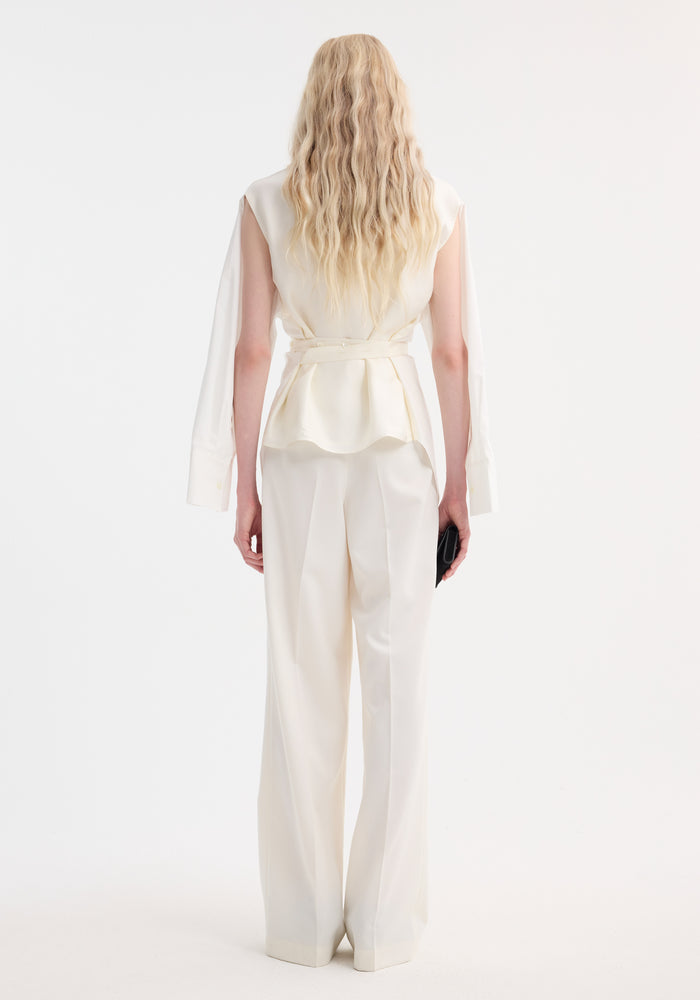 Poplin silk combined gilet-shirt | optic white