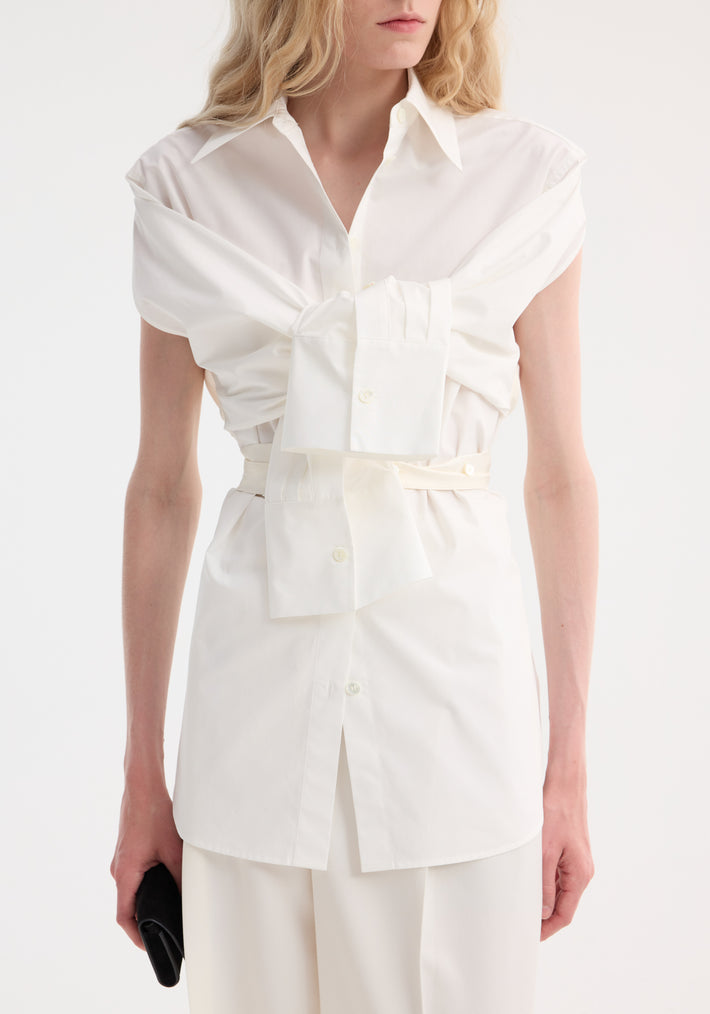 Poplin silk combined gilet-shirt | optic white