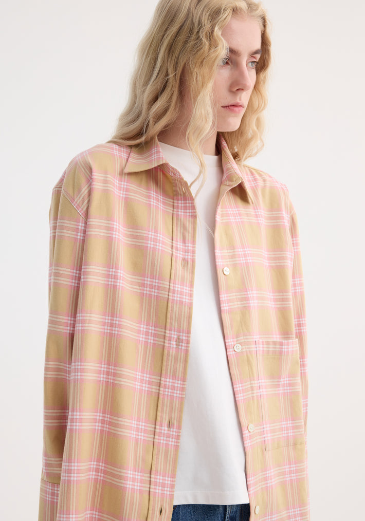 Check flannel overshirt | pink beige check