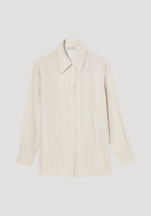 Silk striped shirt | classic stripe: A long-sleeved, button-up silk shirt with thin vertical stripes, classic collar, fitted cuffs, and RÔHE label.