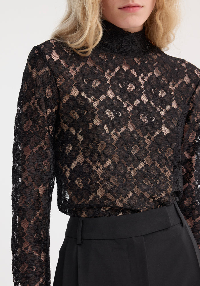 Lace turtleneck top | black