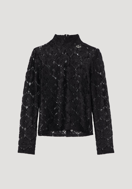 Lace turtleneck top | black