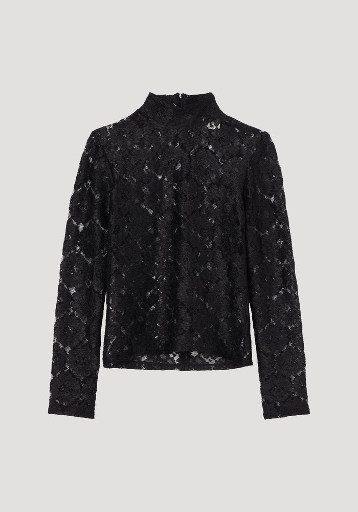 Lace turtleneck top | black