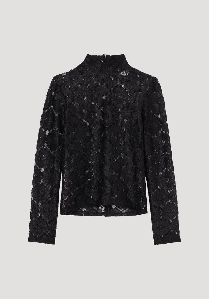 Lace turtleneck top | black