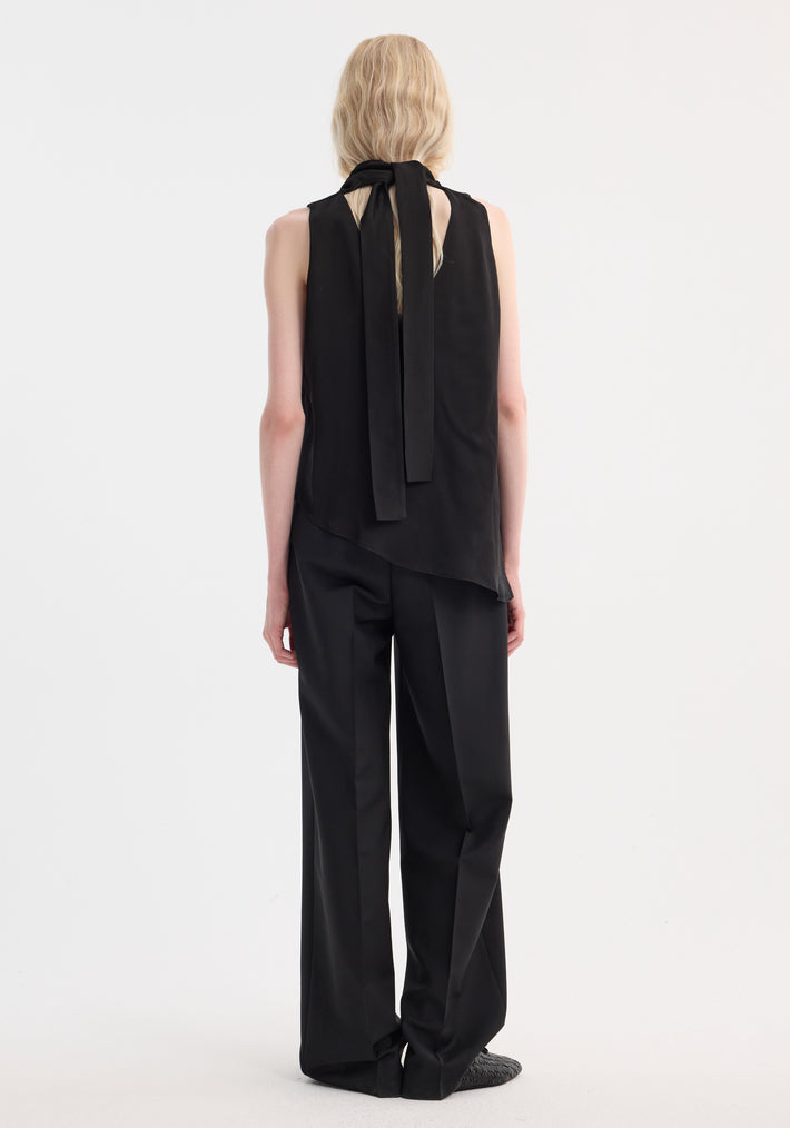 Sleeveless draped satin top | black