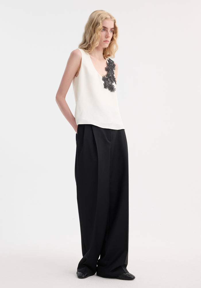 Scoop-neck silk lace top | cream