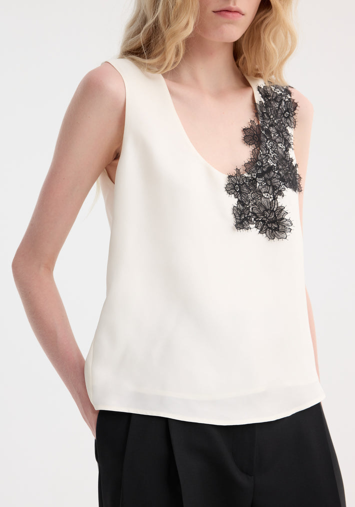 Scoop-neck silk lace top | cream