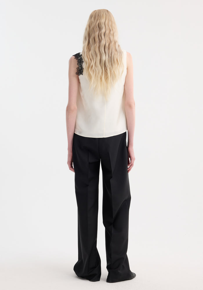 Scoop-neck silk lace top | cream