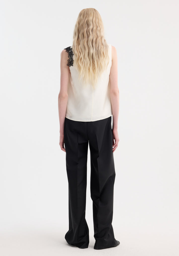 Scoop-neck silk lace top | cream