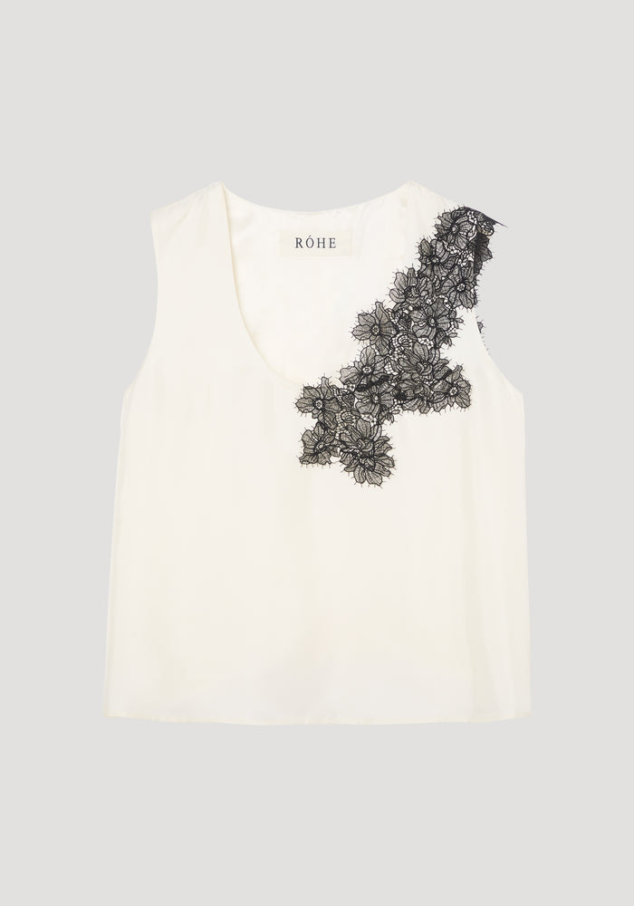 Scoop-neck silk lace top | cream