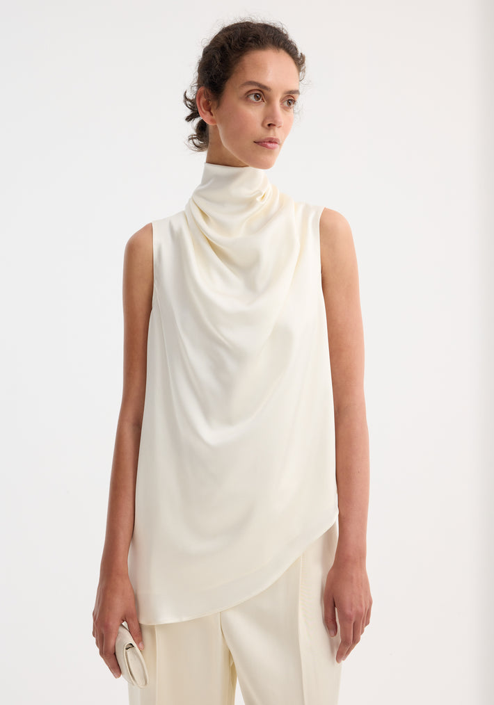Sleeveless draped satin top | cream