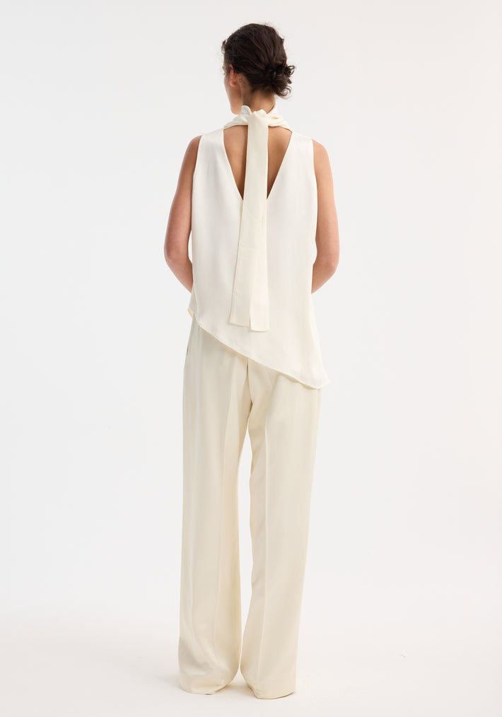 Sleeveless draped satin top | cream