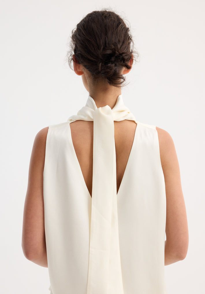 Sleeveless draped satin top | cream