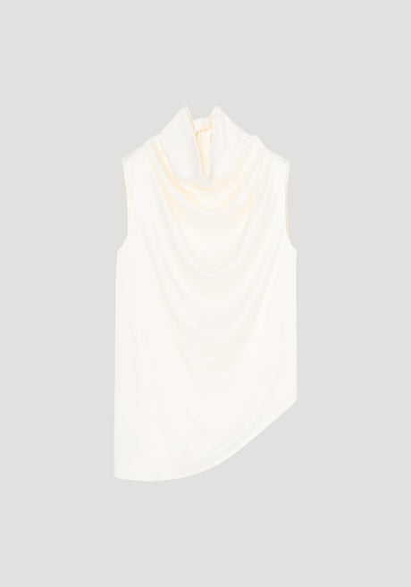 Sleeveless draped satin top | cream