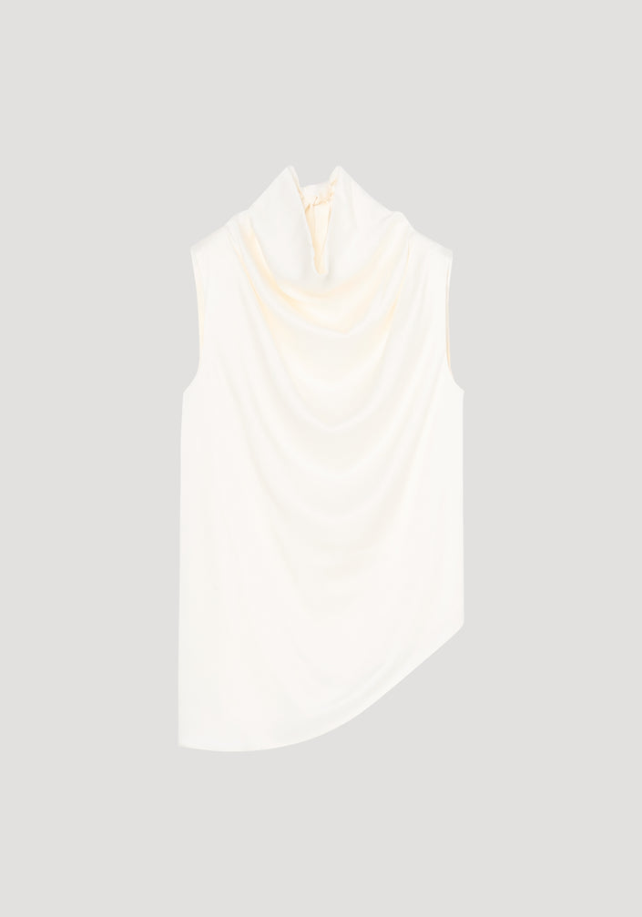 Sleeveless draped satin top | cream