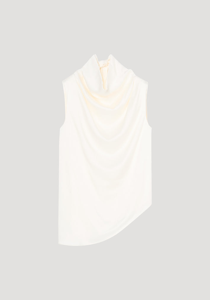 Sleeveless draped satin top | cream