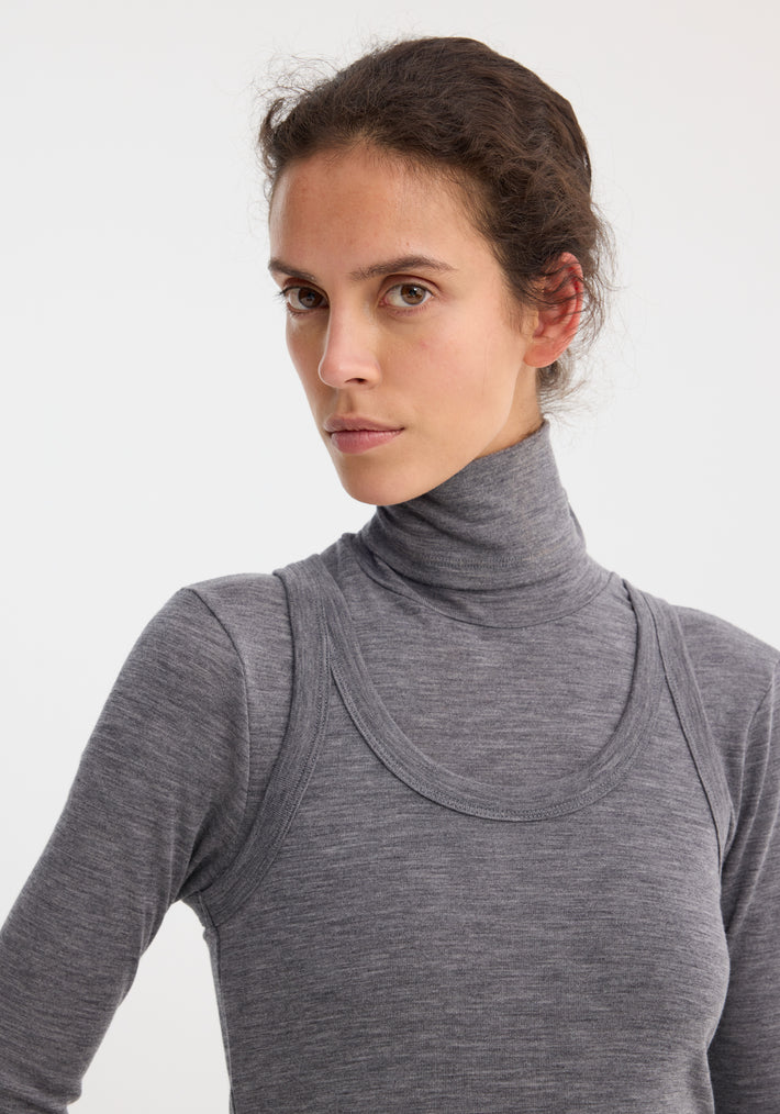Double-layer wool top | mid grey melange