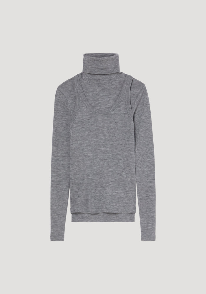 Double-layer wool top | mid grey melange