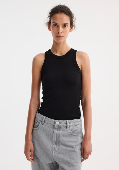 Racerback merino jersey top | black