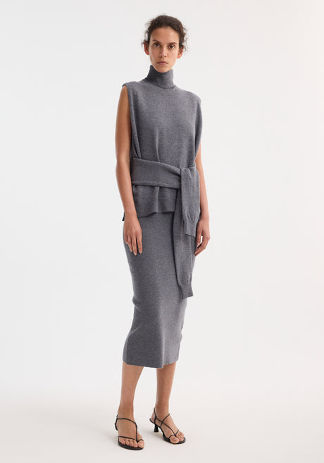 Double-layered knit dress | mid grey melange