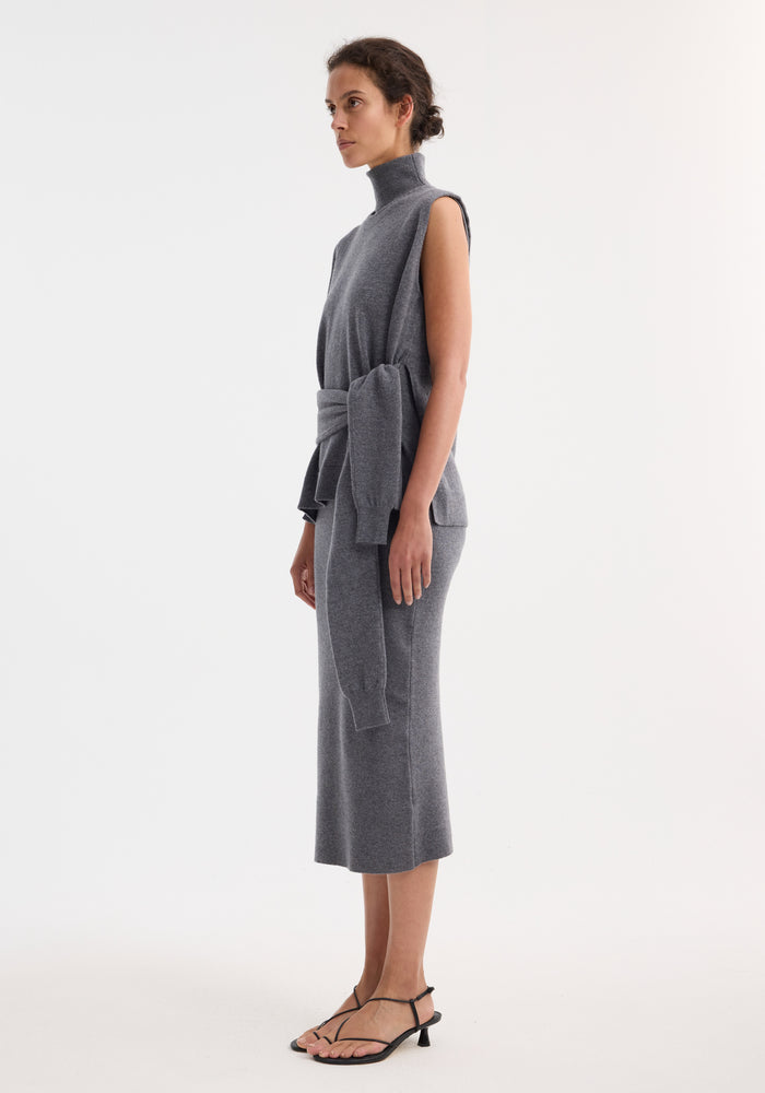 Double-layered knit dress | mid grey melange