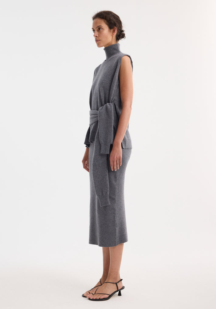 Double-layered knit dress | mid grey melange