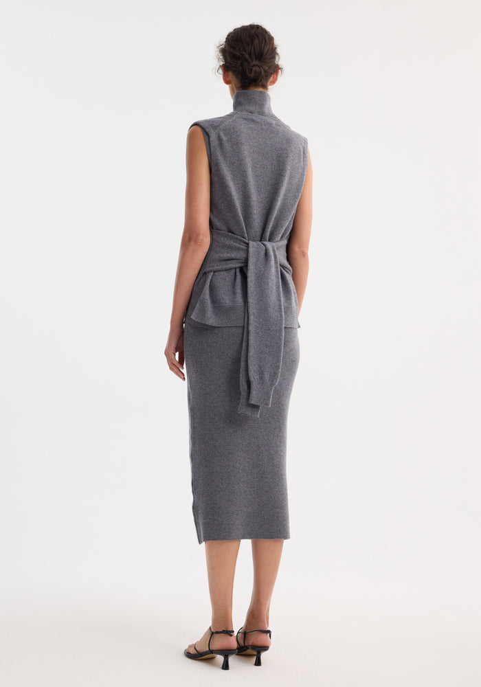 Double-layered knit dress | mid grey melange