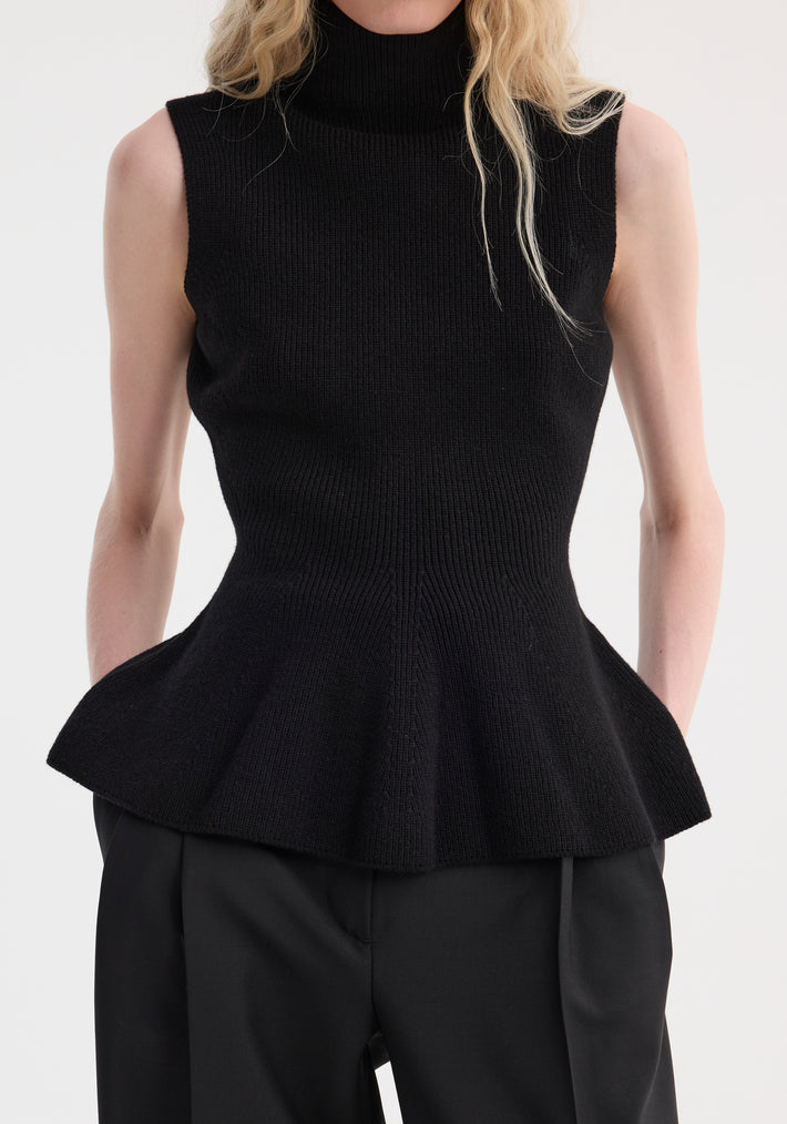 Sculptural sleeveless knitted top | black