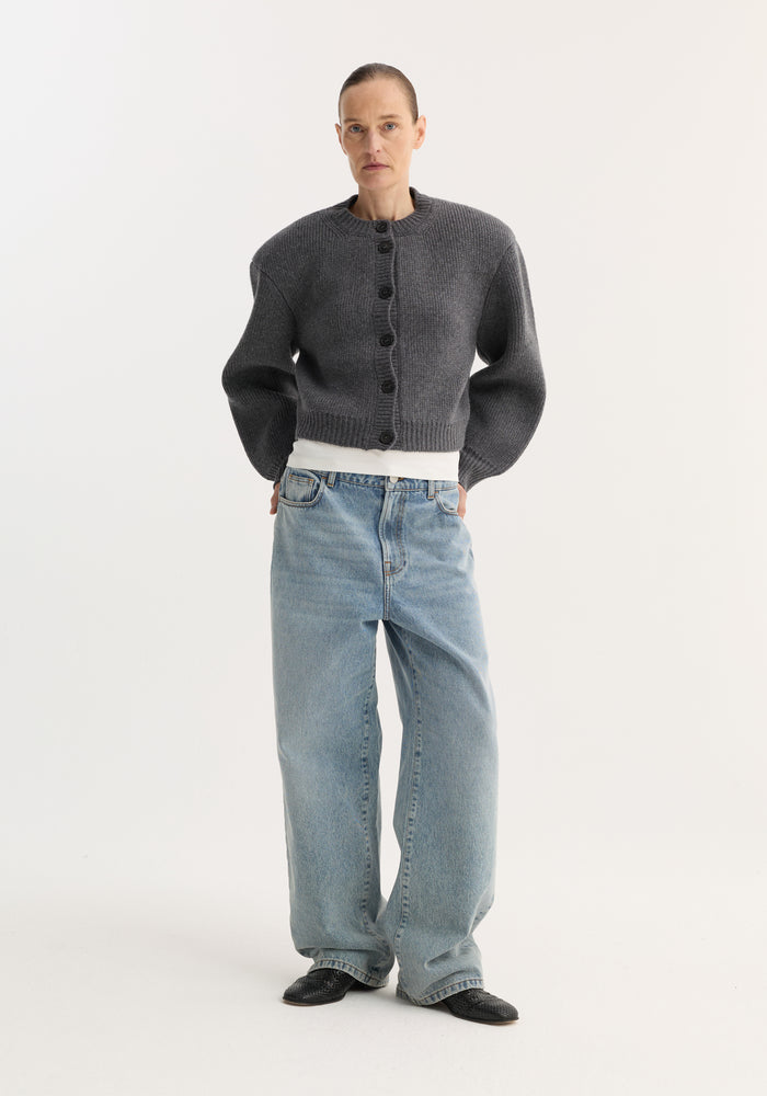 Statement shoulder cardigan | mid grey melange