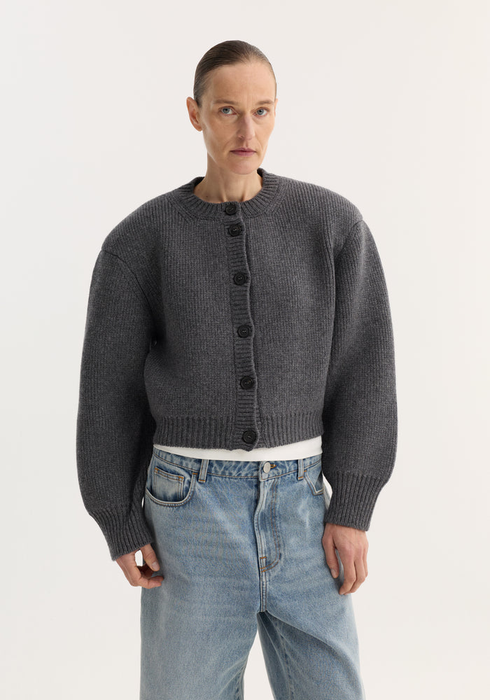 Statement shoulder cardigan | mid grey melange