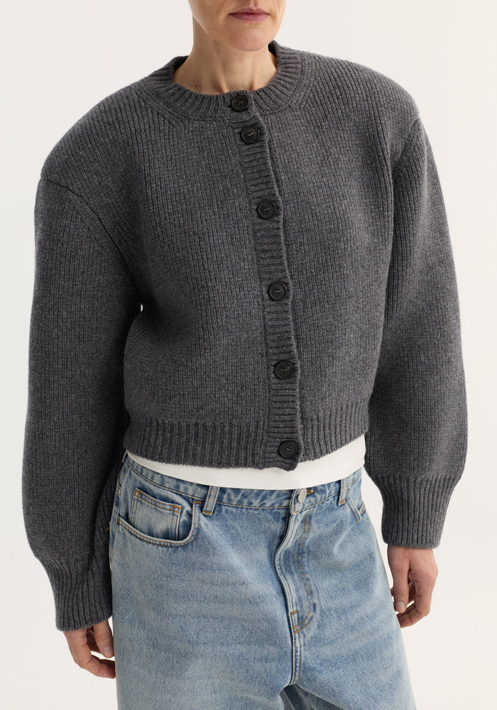 Statement shoulder cardigan | mid grey melange