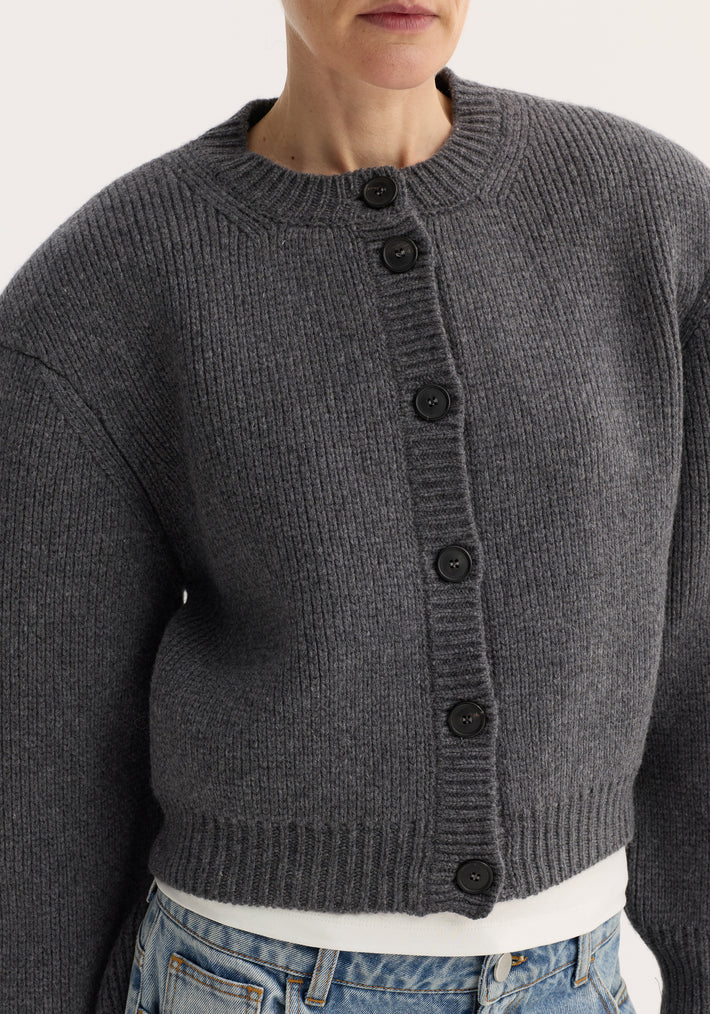 Statement shoulder cardigan | mid grey melange