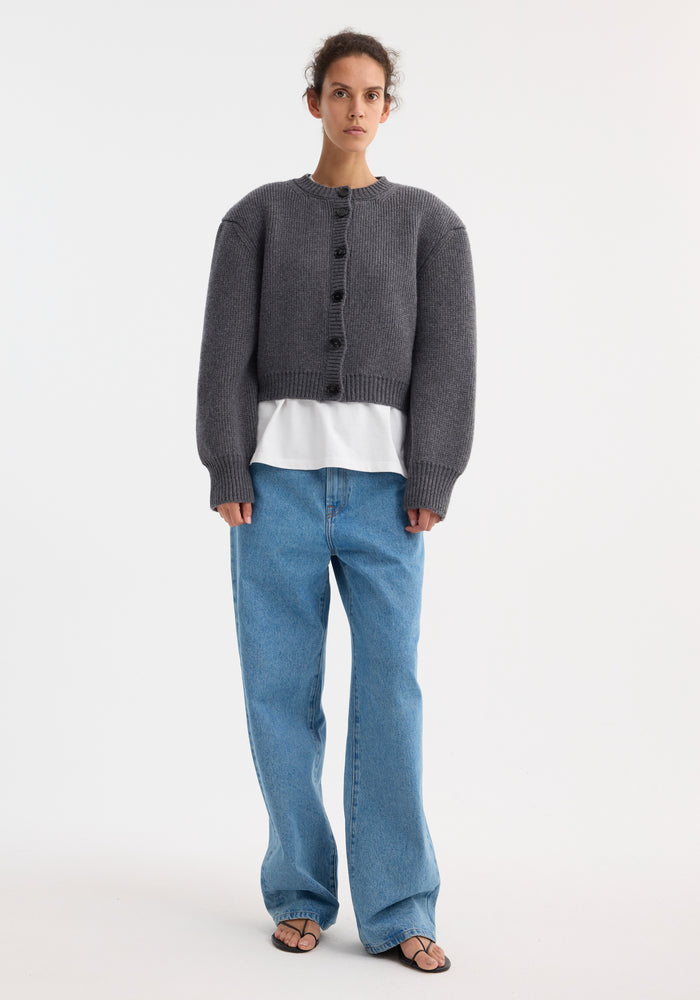 Statement shoulder cardigan | mid grey melange