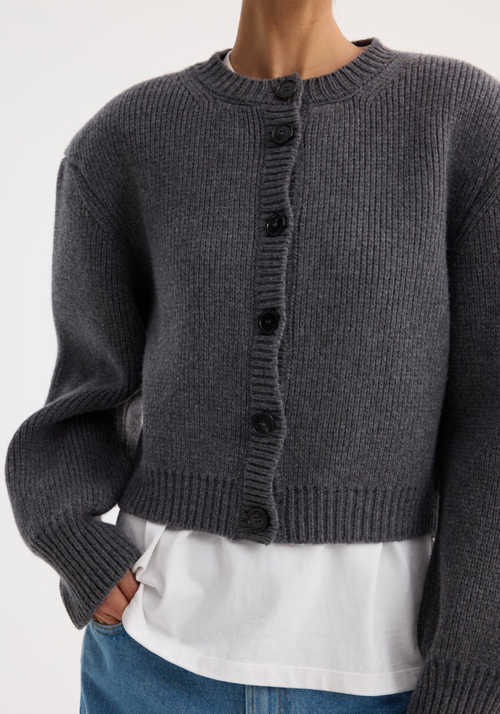 Statement shoulder cardigan | mid grey melange